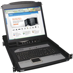 Tripp Lite B020-U08-19-IP เน็ตดิเรกเตอร์ 8 พอร์ต แรมเมาต์ คอนโซล IP KVM สวิตซ์ พร้อม LCD ขนาด 19 นิ้ว ชุดสายเคเบิล USB/PS2 คอมโบ ทัชแพด