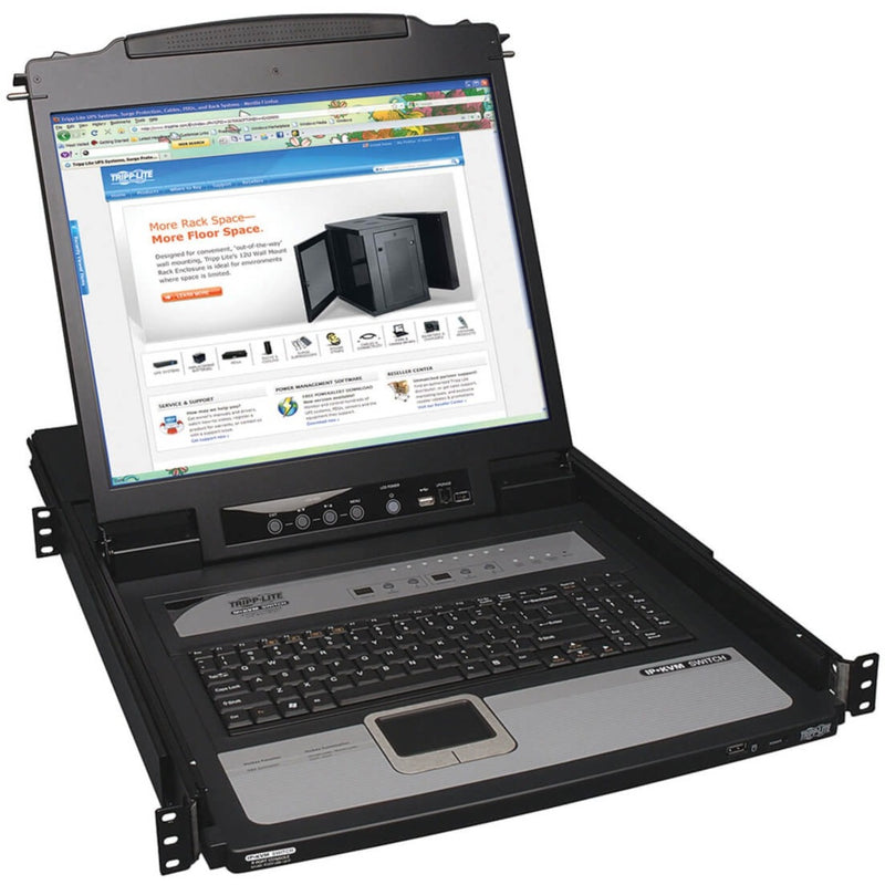 Front view of Tripp Lite NetDirector KVM console with 19-inch LCD display and keyboard