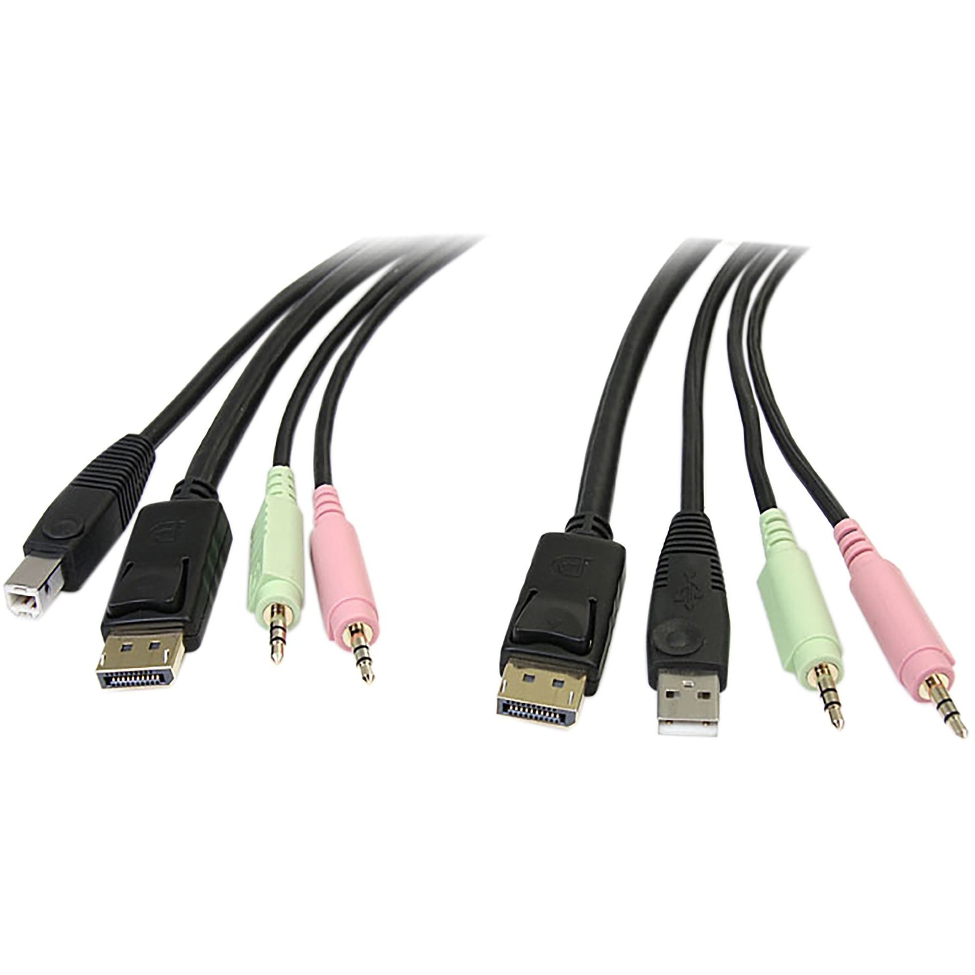StarTech.com DP4N1USB6 6 ft 4-in-1 Cable de conmutador KVM DisplayPort USB moldeado alivio de tensión conectores bañados en oro.