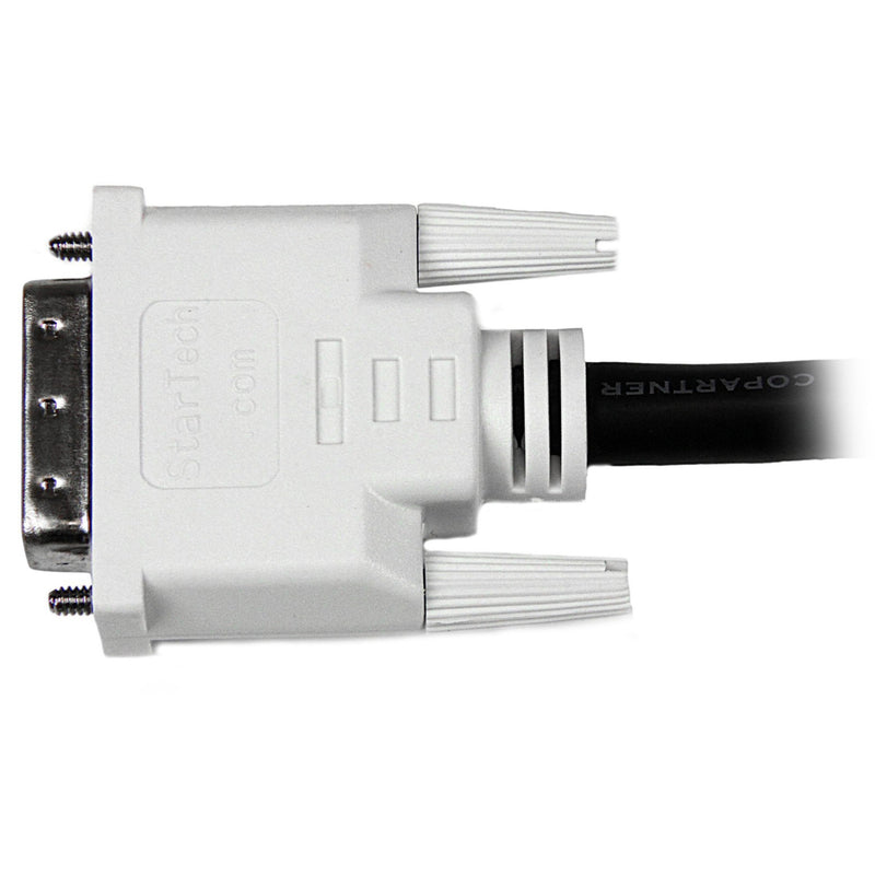 Detailed side view of StarTech.com DVI-D connector showing mounting screws and strain relief design