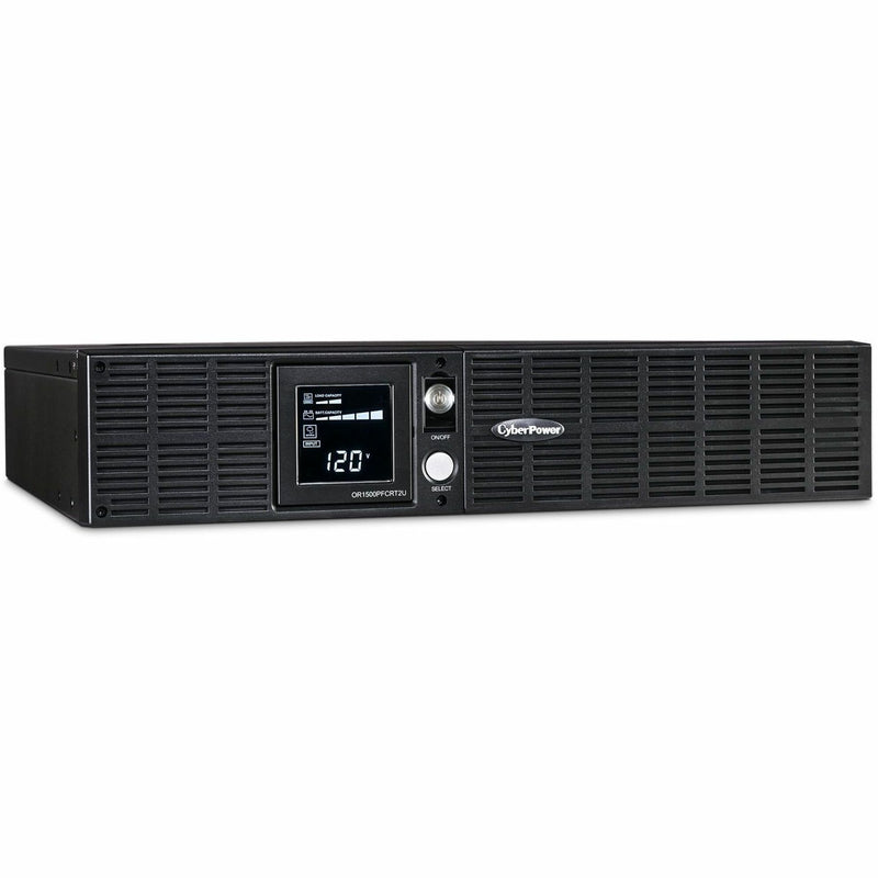 Horizontal rack mount view of CyberPower OR1500PFCRT2U UPS showing 2U form factor