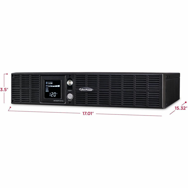 Dimensional view of CyberPower OR1500PFCRT2U showing exact measurements