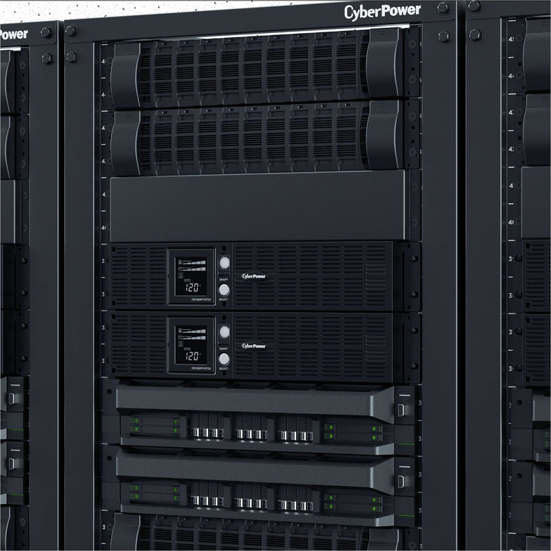 Data center rack integration view of multiple CyberPower OR1500PFCRT2U units