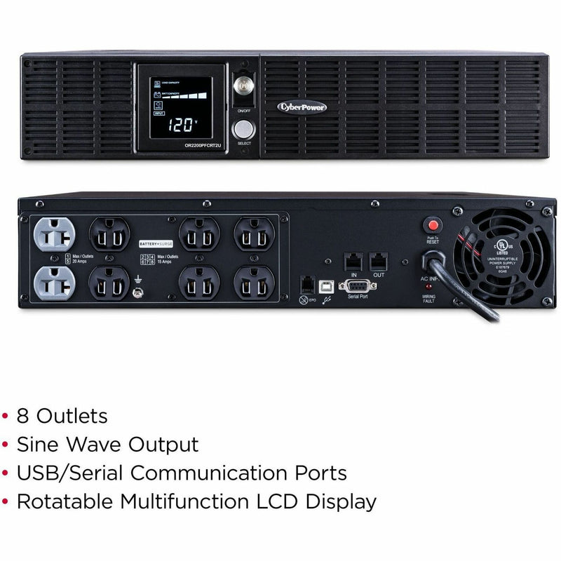 Composite view showing both front and rear panels of CyberPower OR2200PFCRT2U UPS