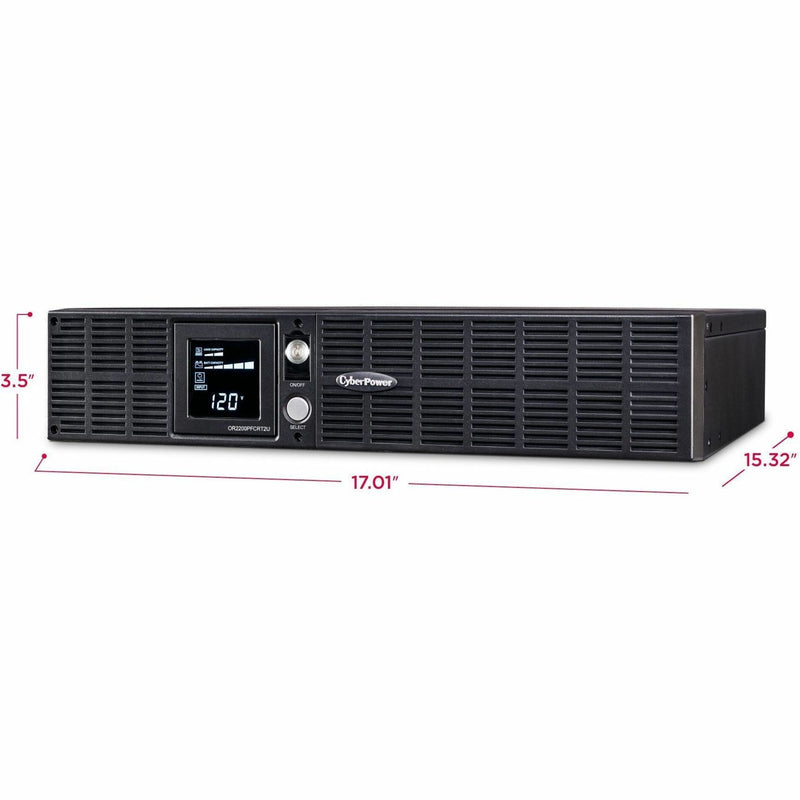 Dimensional diagram of CyberPower OR2200PFCRT2U showing exact measurements