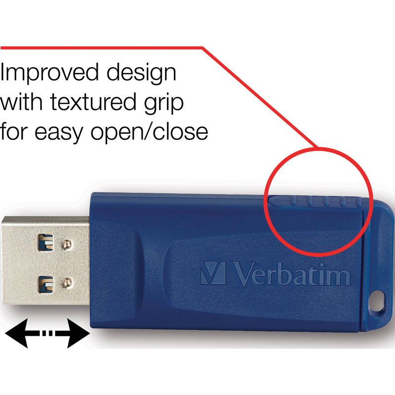 Close-up of USB drive's textured grip area with usage instructions