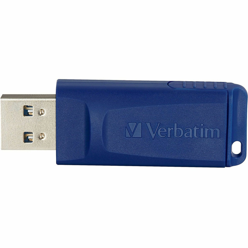 Close-up of Verbatim USB drive showing retractable connector mechanism