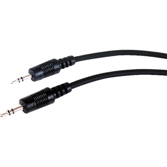 Black 3.5mm stereo audio cable with molded strain relief connectors and flexible jacket