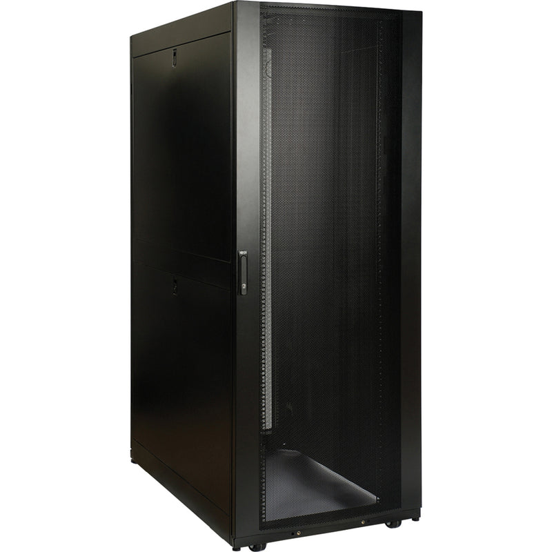 Side angle view of SR42UBDPWD server cabinet showcasing depth and ventilation design