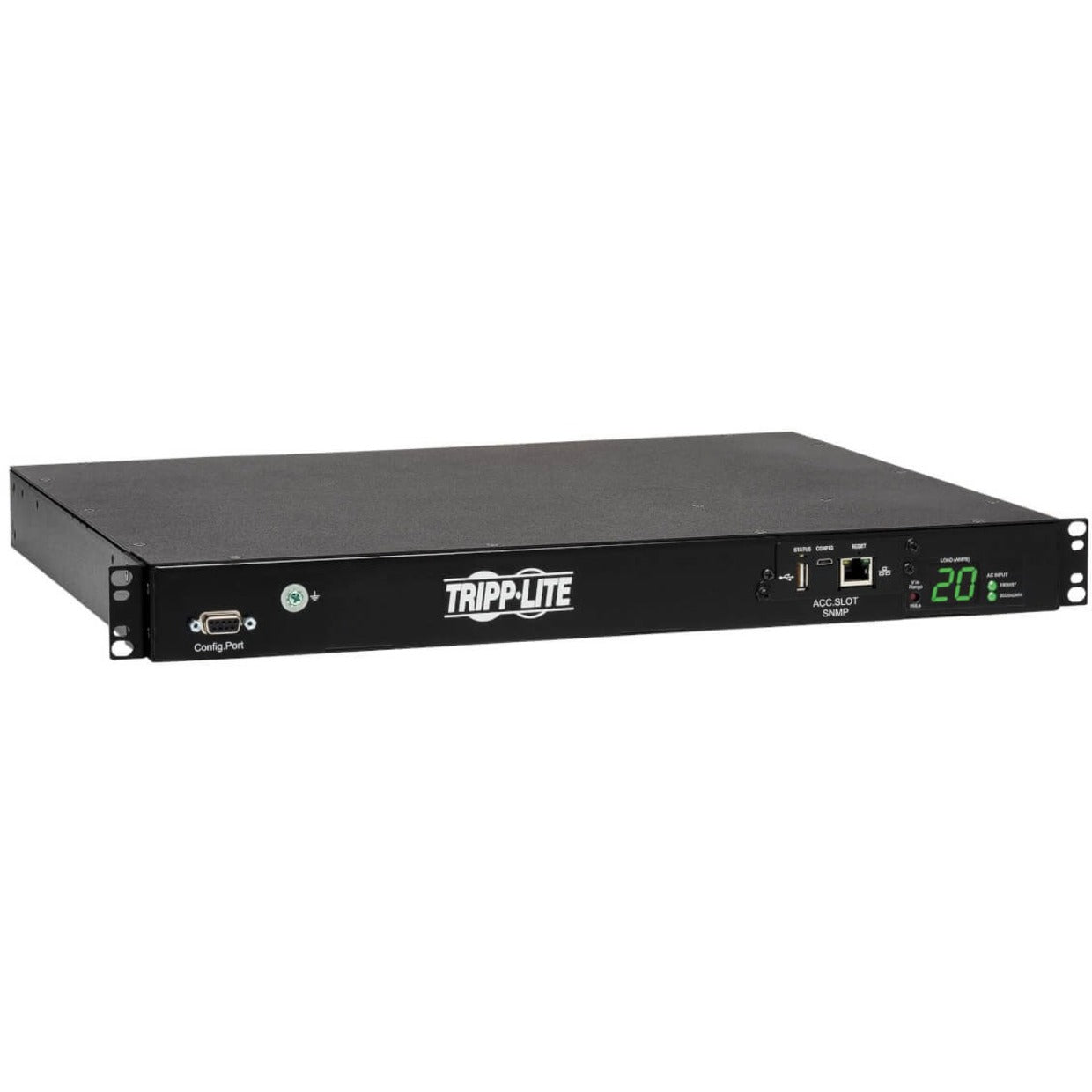 Front view of Tripp Lite PDUMH20HVATNET PDU showing digital display and network management interface-alternate-image1