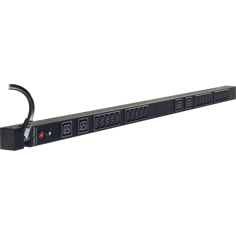 Angled view of CyberPower PDU showing industrial construction and power input configuration