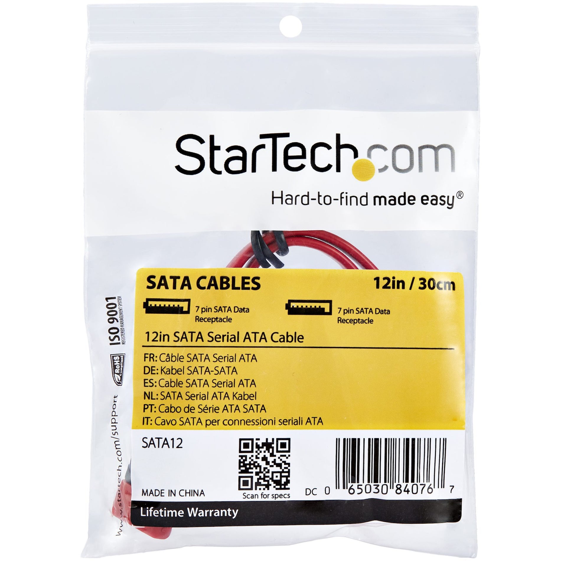 StarTech.com Câble SATA12 SATA Serial ATA de 12 pouces Flexible Taux de transfert de données de 6 Gbit/s Rouge