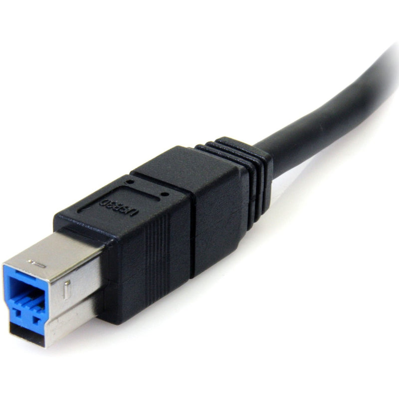 Detailed view of USB 3.0 Type B connector showing blue internal components and black housing design