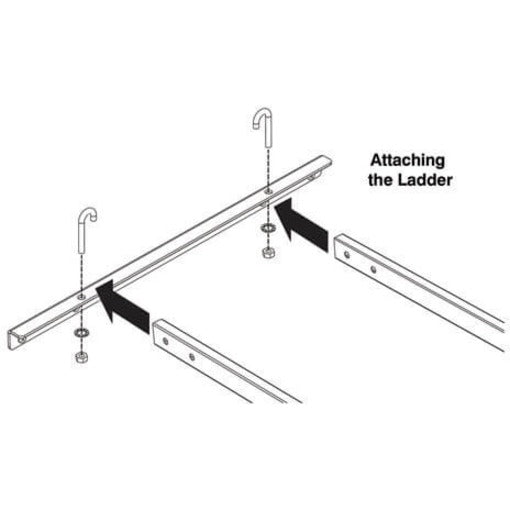 Technical diagram showing the ladder attachment process for the SRLADDERATTACH mounting system