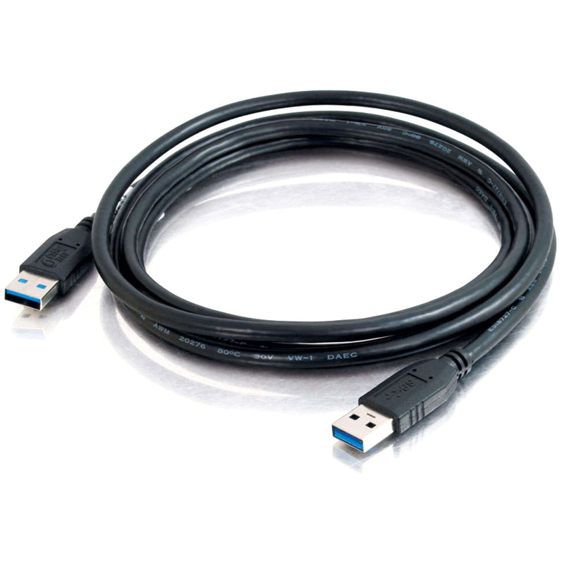 Full length view of coiled USB 3.0 cable showing both ends and cable construction