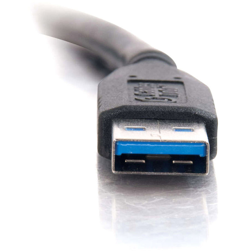 Macro shot of USB 3.0 connector showing blue internal components and molded construction