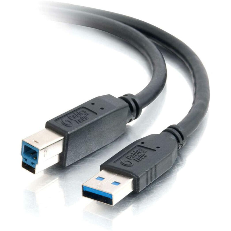 Close-up view of USB 3.0 Type-A and Type-B connectors with blue internal components showing SuperSpeed compatibility