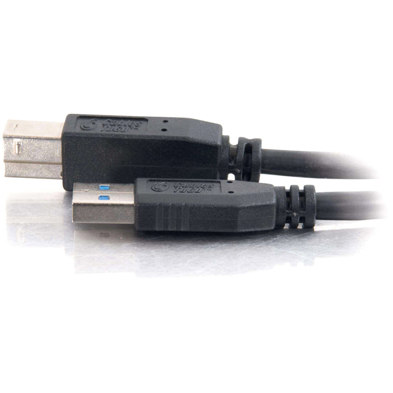 Detailed side view of USB 3.0 cable connectors showing molded construction and blue speed indicators