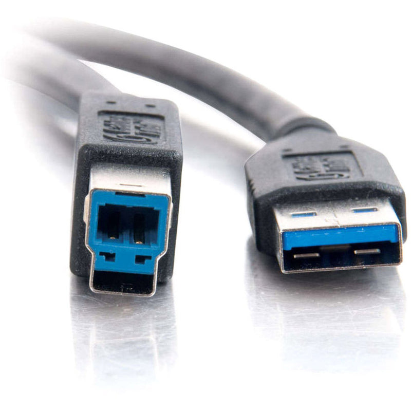 Macro shot of USB 3.0 connectors showing gold-plated contacts and blue SuperSpeed indicators