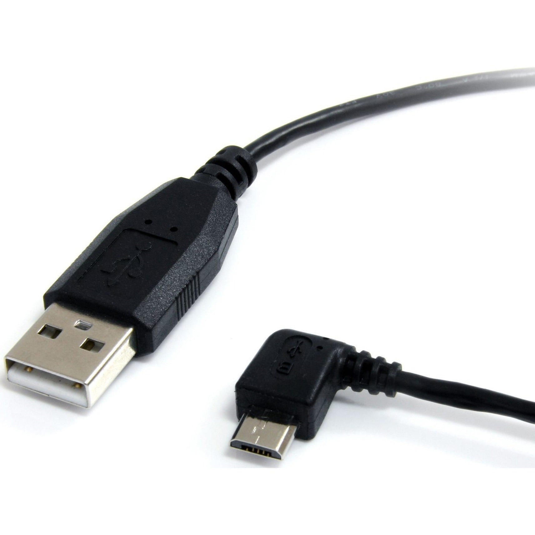 StarTech.com UUSBHAUB1LA 1 ft Micro USB Cable - A to Left Angle Micro B, Charging and Data Transfer, Black
