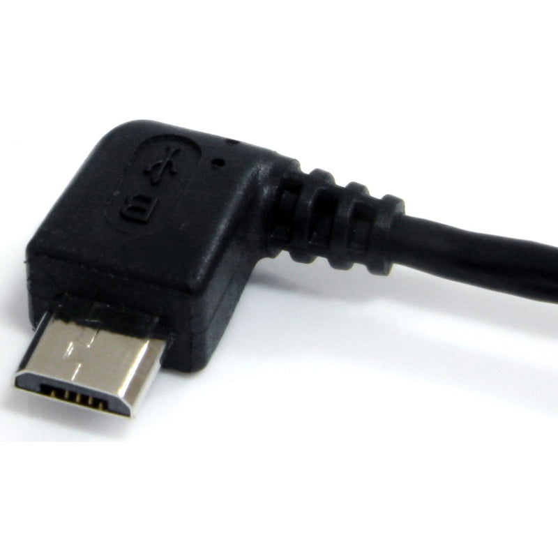 Close-up view of the left-angled Micro USB connector design