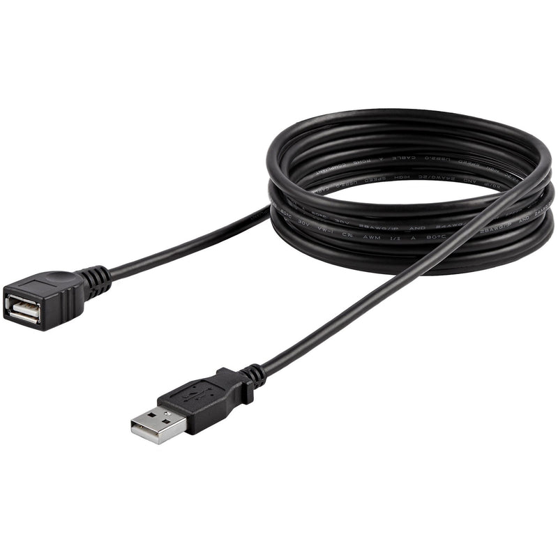 Full-length view of 6-foot black USB extension cable showing coiled flexibility and both connectors