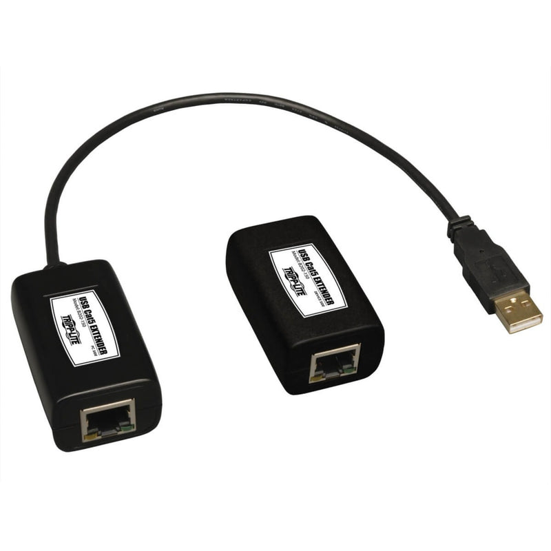 Tripp Lite B202-150 USB extender kit showing transmitter and receiver units connected by USB cable