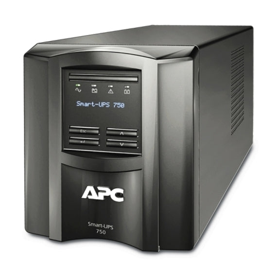 Angular view of APC Smart-UPS SMT750I showing tower design and ventilation system