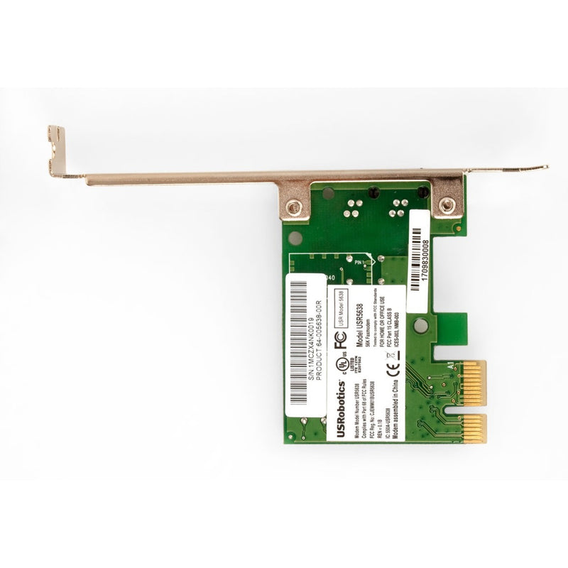 Rear view of USR5638 modem showing product labels and certification information