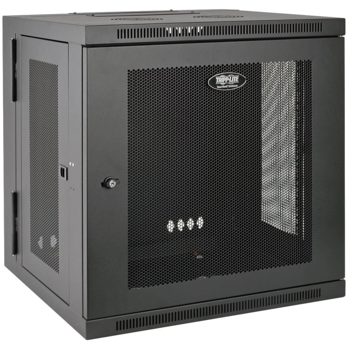 Front view of Tripp Lite SRW10US 10U wall-mount rack enclosure showing ventilated mesh door and side panels-alternate-image1