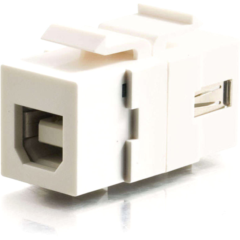 Side angle view of white USB keystone insert showing connector profile