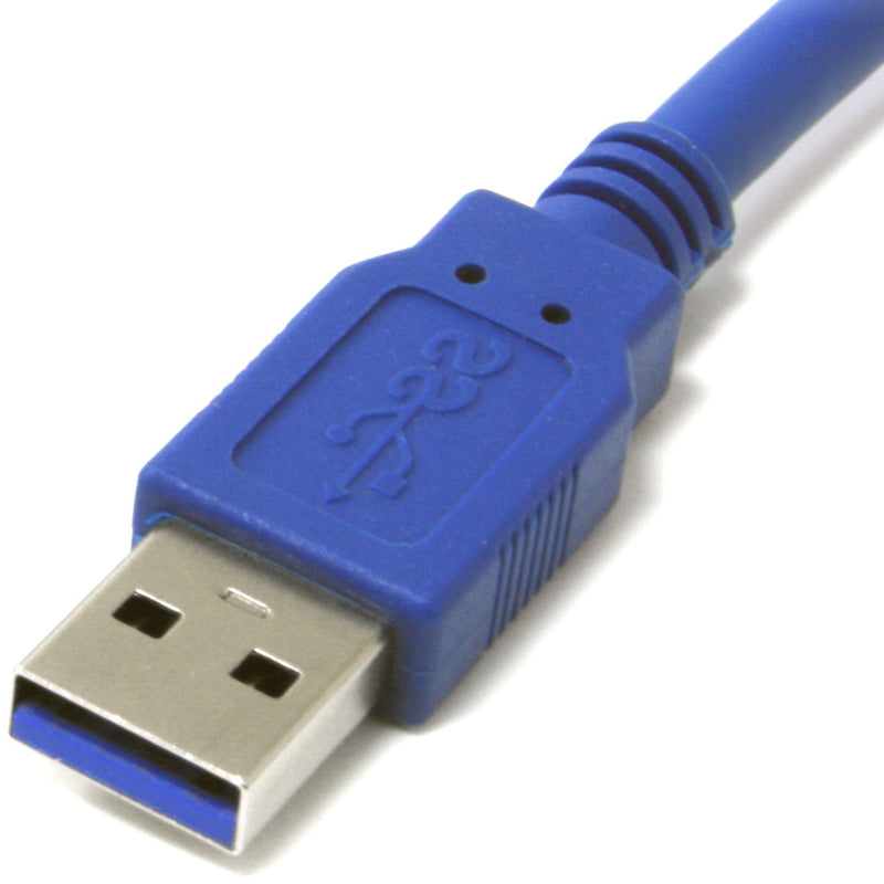 Detailed macro shot of USB 3.0 Type-A connector showing gold-plated contacts and blue housing