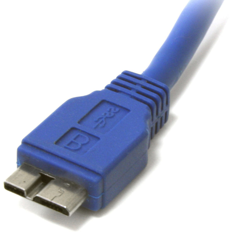 Close-up of USB 3.0 Micro-B connector showing strain relief and connector design