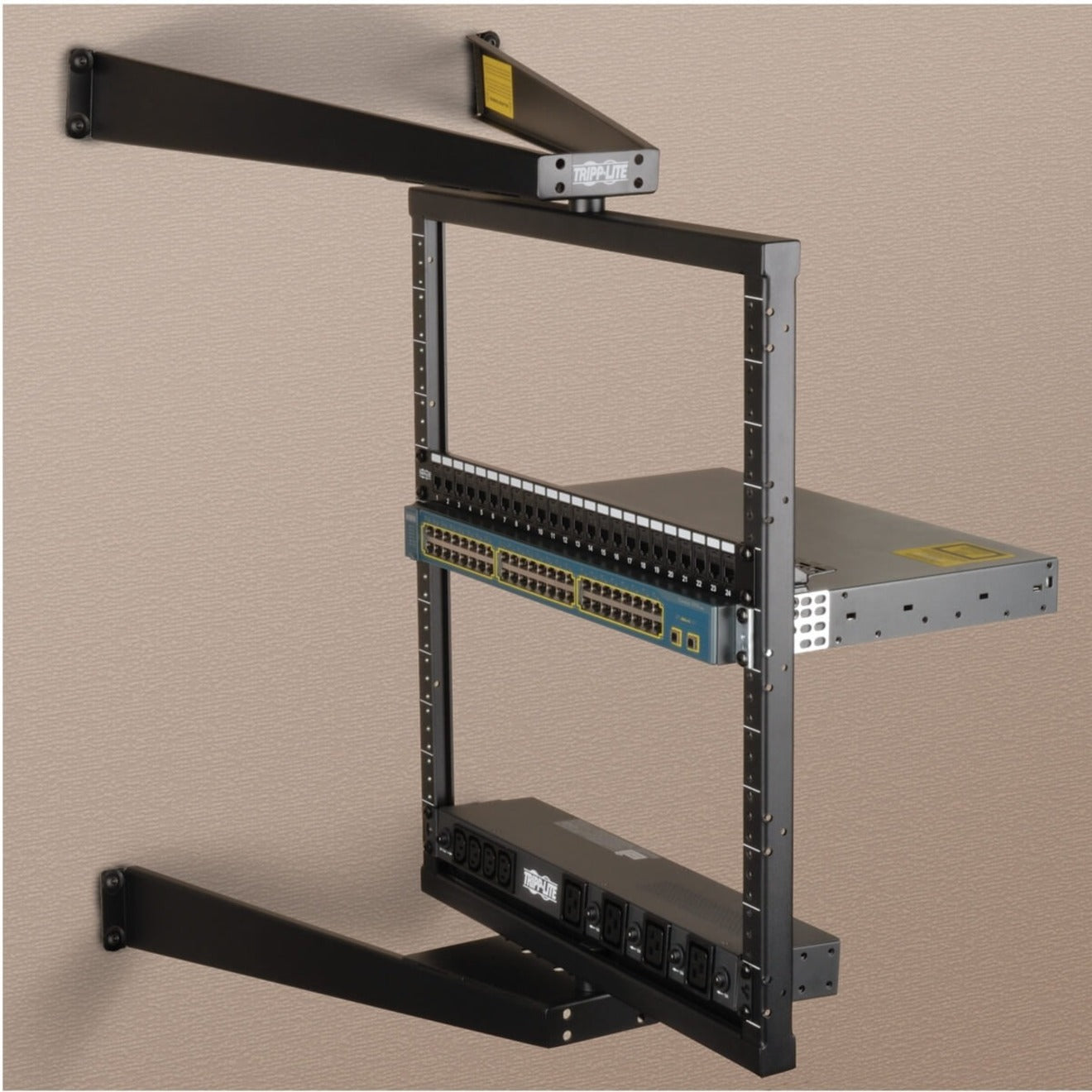 Detailed view of SRWO12US showing cable management capabilities with installed network equipment-alternate-image4