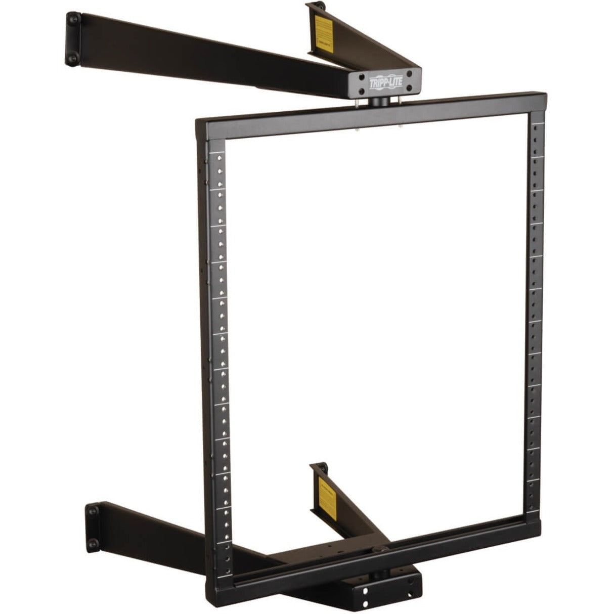 Front view of Tripp Lite SRWO12US 12U wall-mount open frame rack showing numbered mounting rails and sturdy steel construction-alternate-image1