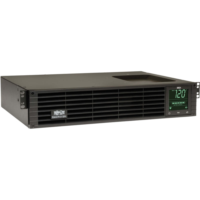 Front view of Tripp Lite SmartPro 2200VA UPS showing LCD display and cooling vents in rack-mount configuration