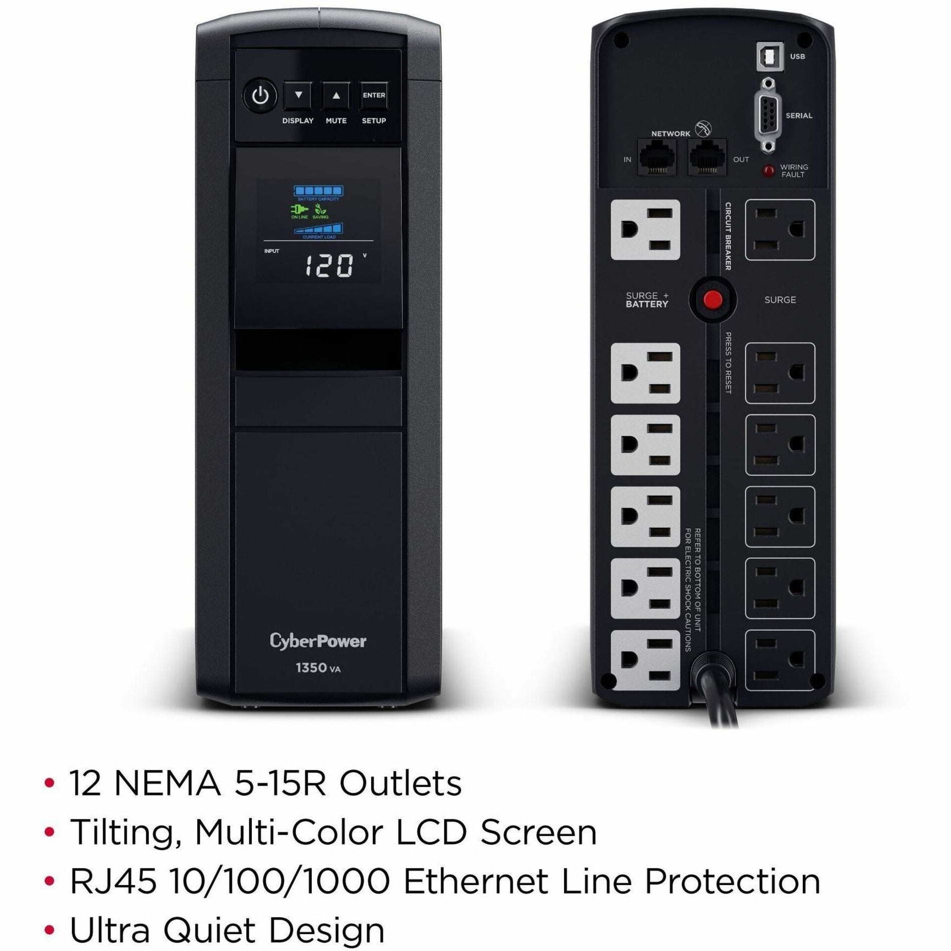 CyberPower CP1350PFCLCD PFC Sinewave UPS Systems 1350VA Mini-Tower UPS 3-Year Warranty Energy Star Certified