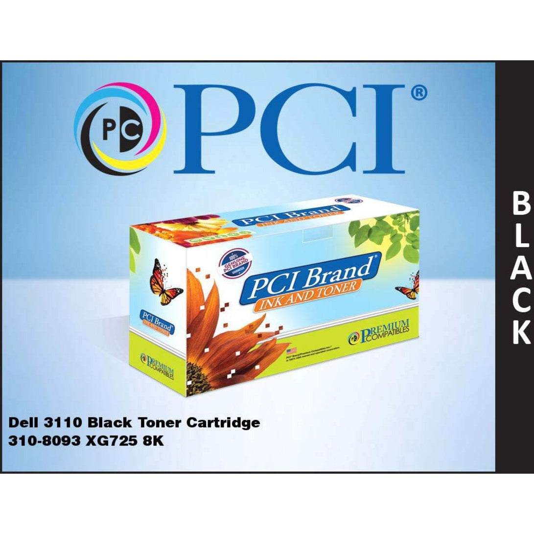 PCI Brand logo and Dell 3110 black toner cartridge product display with model information on blue gradient background-alternate-image2