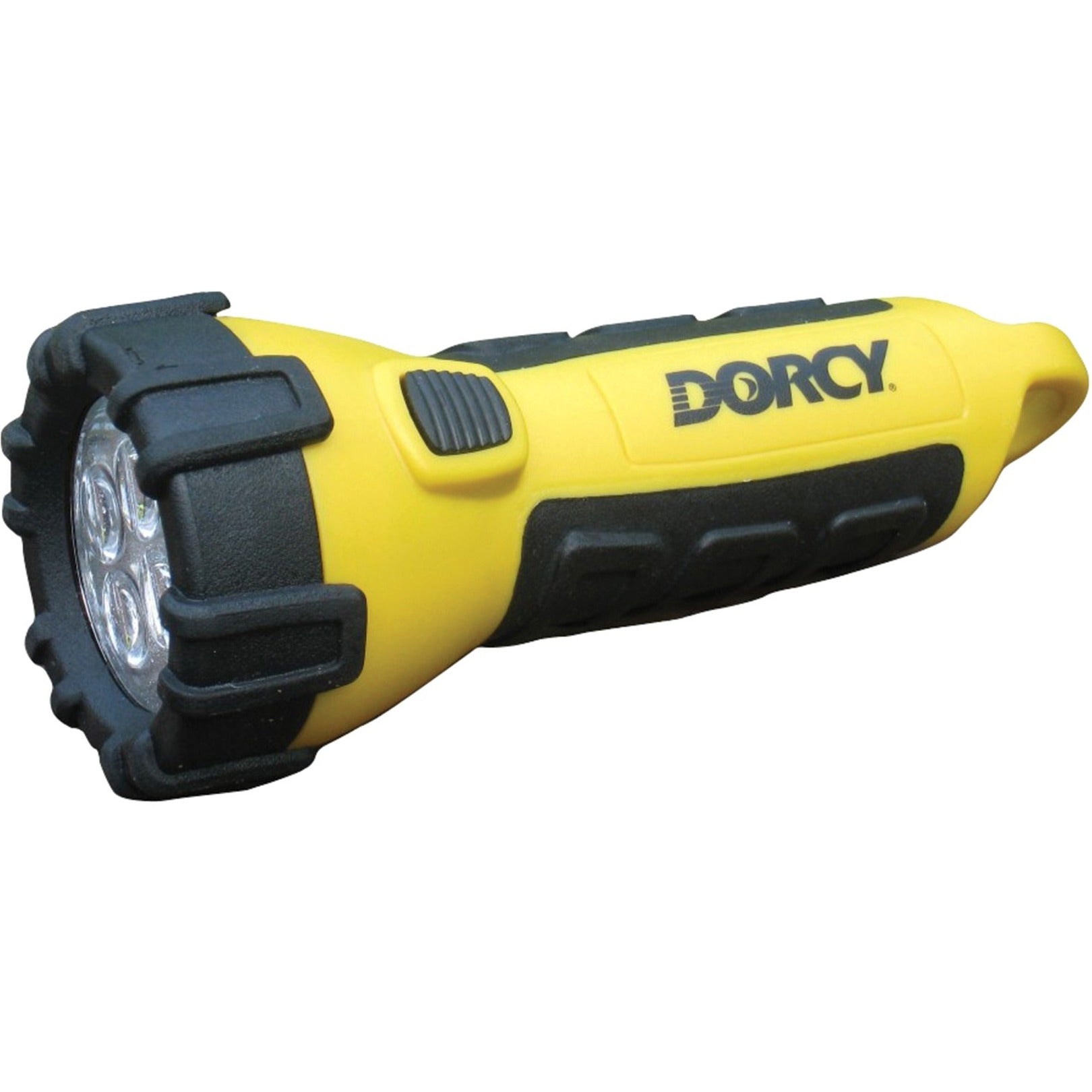 Yellow and black Dorcy waterproof LED flashlight with rubber protection showing full body design-alternate-image1