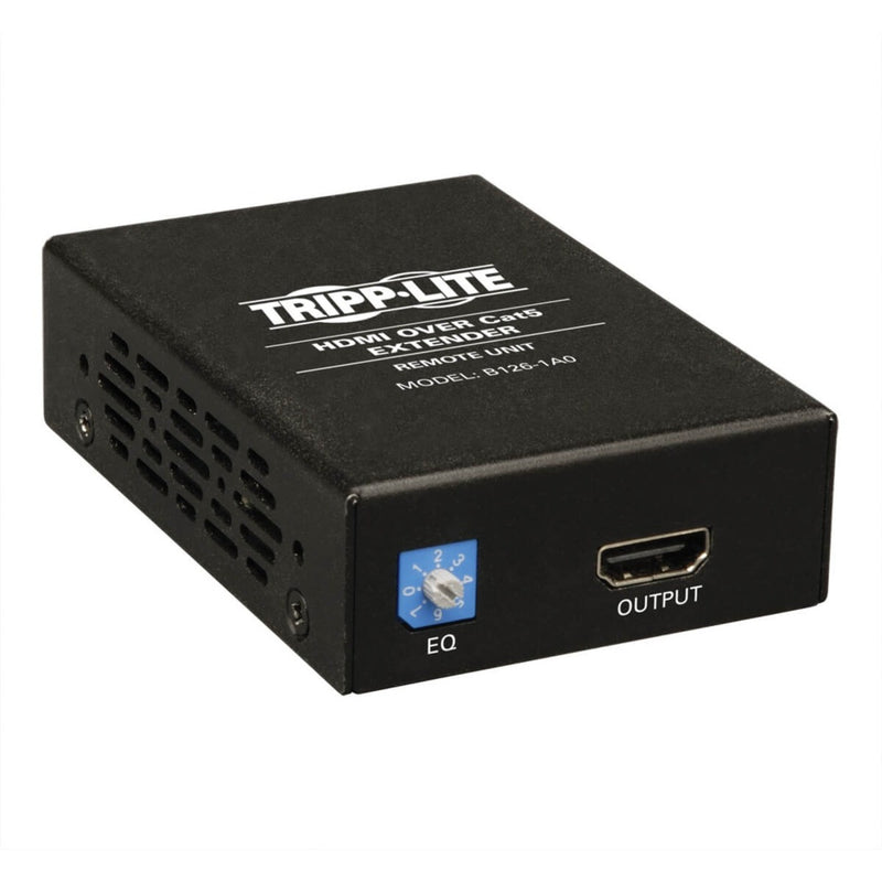 Front view of Tripp Lite B126-1A0 HDMI over CAT5/6 receiver showing EQ control dial and HDMI output port