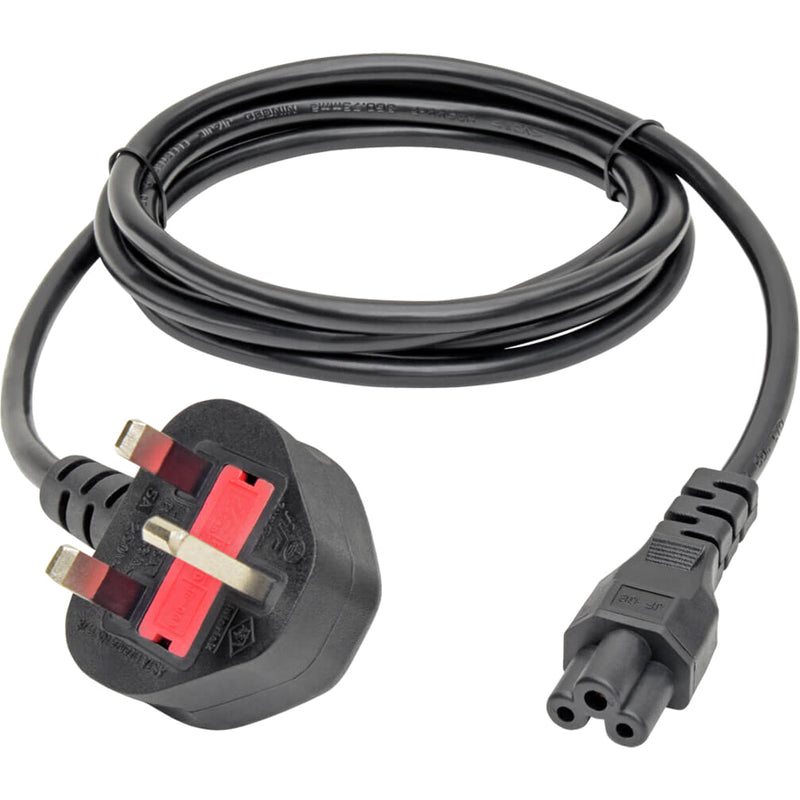 Full-length view of Tripp Lite P060-006 power cord showing complete cable with UK plug and C5 connector