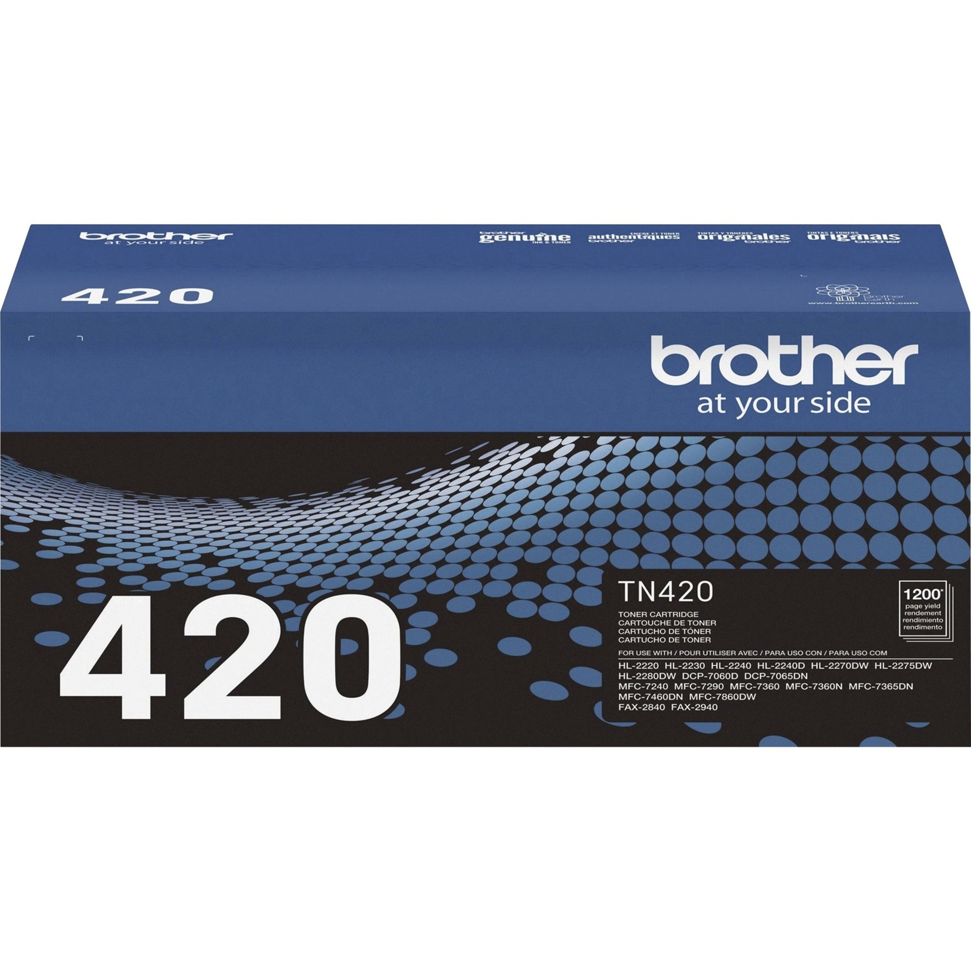 Front view of Brother TN420 toner cartridge packaging showing model number and compatibility information-alternate-image3