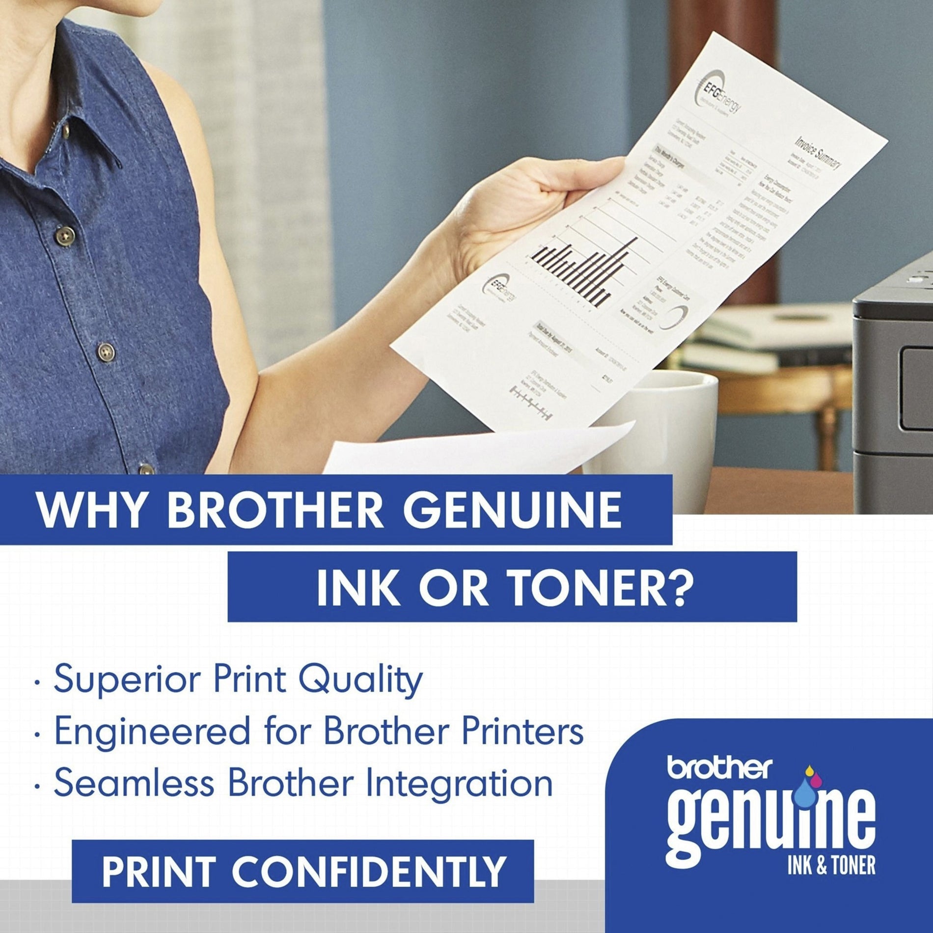 Person holding printed document with Brother genuine toner benefits listed-alternate-image6