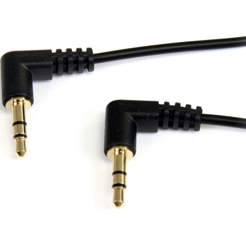 Close-up view of gold-plated right-angle 3.5mm audio connectors with strain relief design