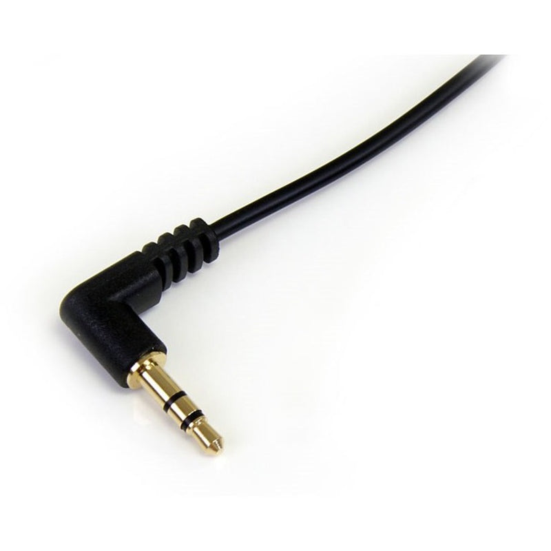 Detailed view of right-angle 3.5mm connector with strain relief and gold-plated tip