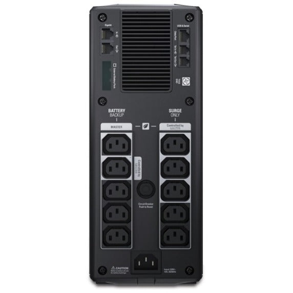 Rear view of APC BR1500GI UPS showing multiple outlet configuration and cooling vents