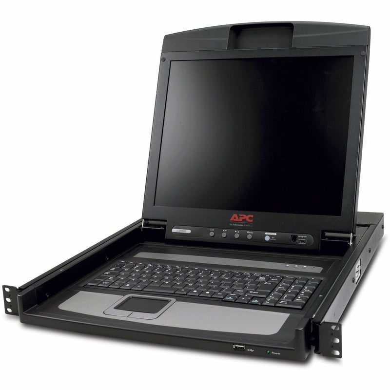 APC AP5717 17-inch rackmount LCD console with integrated keyboard and touchpad in open position