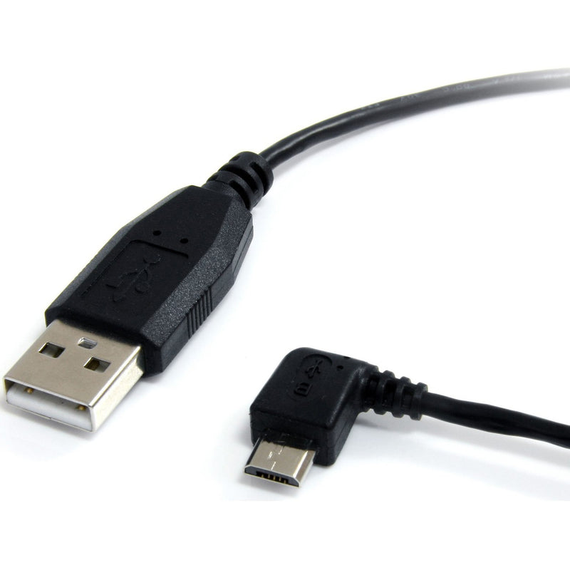 Close-up of USB-A connector and left-angle Micro USB connector showing cable construction