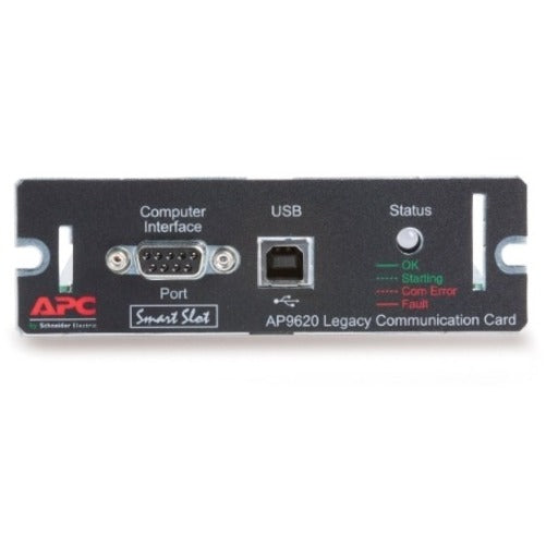 Angled view of APC AP9620 SmartSlot Card highlighting port layout and status indicators