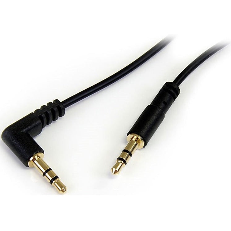 StarTech.com MU6MMSRA 6 ft Slim 3.5mm to Right Angle Stereo Audio Cable - M/M, Strain Relief, Gold Plated Connectors
